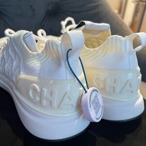Authentic Chanel Women's 38 White CC Sneakers shoes 38.5 + dust bags